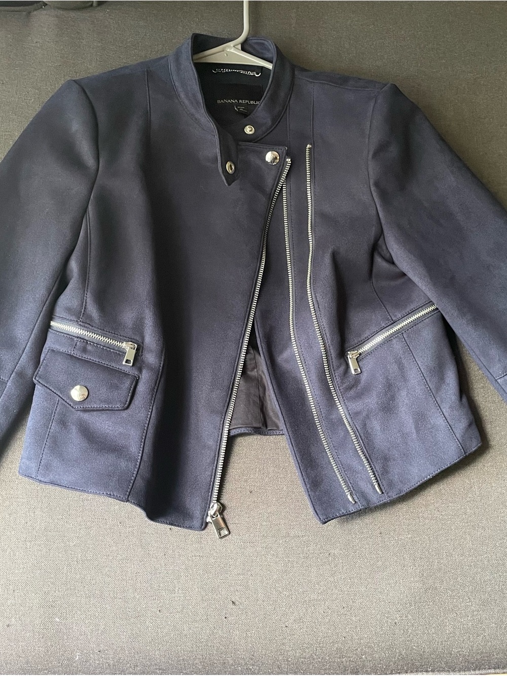 Banana Republic Navy Asymmetric Zip Moto Blazer